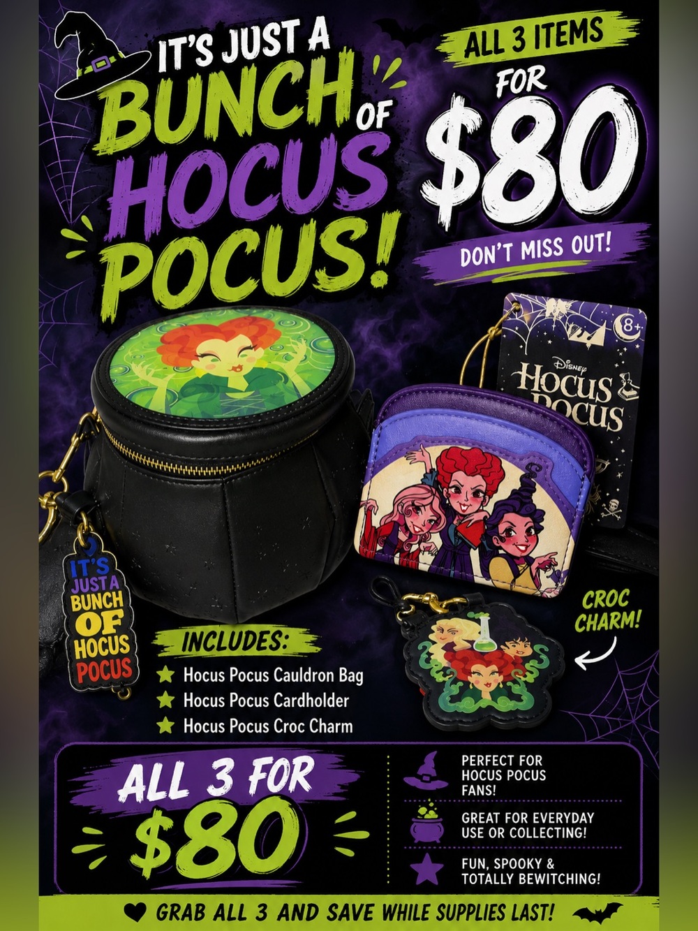 Hocus Pocus Cauldron Bag, Cardholder & Charm Set